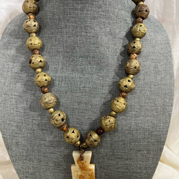 Statement Necklace Chunky Tribal Africa Cameroon Hand-carved Swirl Brass… - Picture 4 of 7